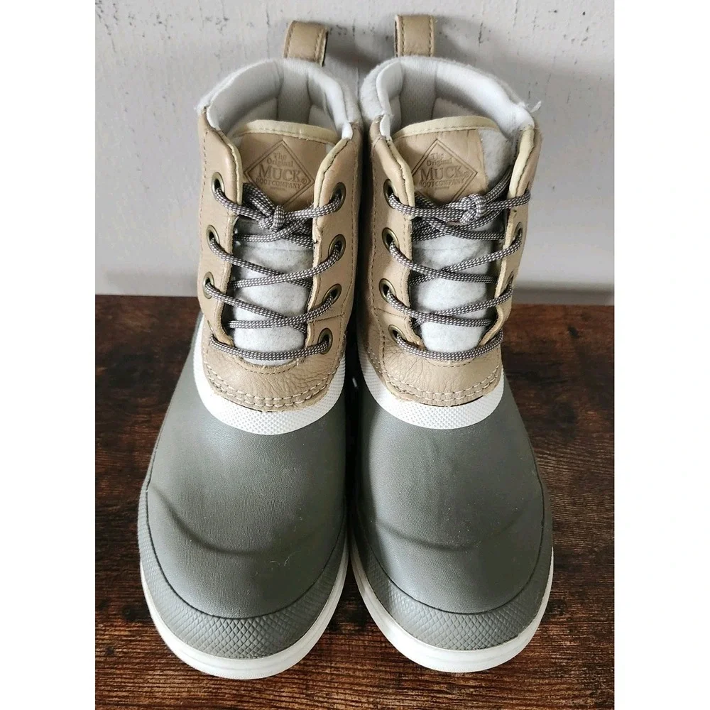 Muck Boots Originals Duck Lace Womens Sz 5 Waterproof Taupe/Walnut Rubber Rain